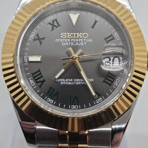 Custom 39mm Automatic Seiko Mod Watch Two Tone Datejust Wimbledon Dial NH35